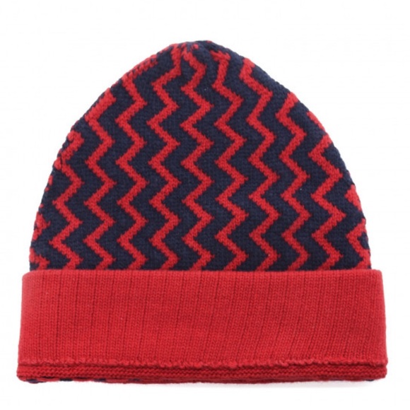 NWT Gucci Wool Tricot Zaggede Beanie Hat M Red Blue - Picture 2 of 4